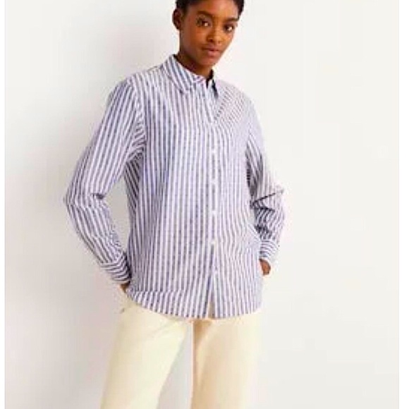 Boden Tops - BODEN Embroidered Relaxed Metallic Striped Shirt